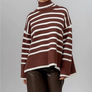 NWT striped brown and white turtleneck sweater